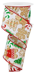 2.5"X10Yd Gingerbread Cookies Wht/Brown/Emrld