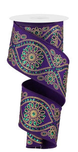 2.5"X10Yd Deluxe Wavy Floral Purple/Mardi Gras