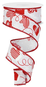 1.5"X10Yd Christmas Mittens White/Red