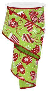 2.5"X10Yd Christmas Mittens Lime/Red/White