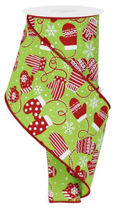 4"X10Yd Christmas Mittens Lime/Red/White