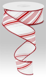 1.5"X10Yd Diagonal Stripes White/Red