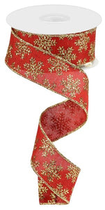 1.5"X10Yd Glitter Snowflake Red/Gold