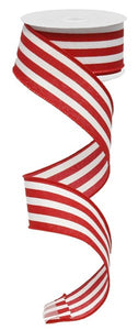 1.5"X10Yd Vertical Stripe White/Red
