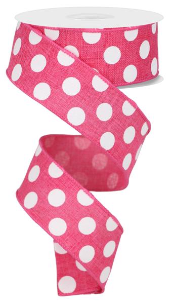 1.5x10yd Medium Multi Dots Hot Pink/White