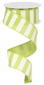 1.5"X10Yd Horizontal Stripe Lime Green/White