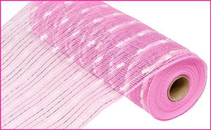 10.25"X10Yd Metallic Puff Ball Mesh Pink/White