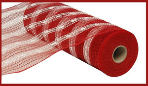 10.25"X10Yd Poly/Foil Snowball Mesh Red/White