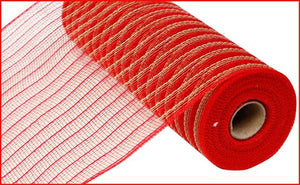10.25"X10Yd Poly/Faux Jute Mesh Red/Natural