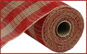 10.25"X10Yd Faux Jute/Pp Fabric Mesh Check Red/Nat