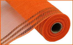 10.25"X10Yd Border Stripe Metallic Mesh Orange W/Orange Foil