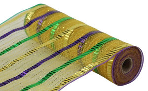 10.5"X10Yd Xl Wide Foil Stripe Mesh Mardi Gras