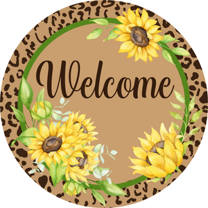Welcome Sunflower Leopard Sign (Choose Size)