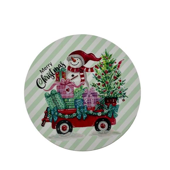Merry Christmas Red Wagon Snowman Sign (Choose Size)