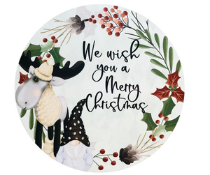 We Wish You A Merry Christmas Moose & Gnome Sign (Choose Size)