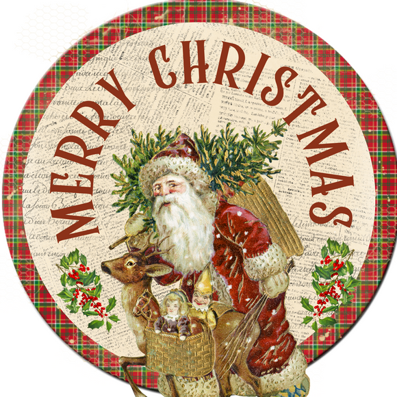 Vintage Santa Merry Christmas Wreath Sign (Choose Size)