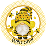 Welcome Bee Gnome Metal Sign (Choose Size)