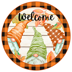 Welcome Fall Gnome Wreath Sign (Choose size)