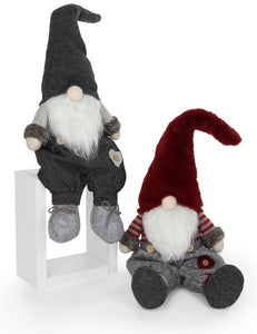 2 Asst 9"H Sitting Christmas Gnomered/White/Grey