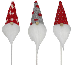 3 Asst 12.25"L Knit/Faux Fur Gnome Pick Red/White/Grey