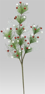 24"L Glitter Bead/Snow Pine/Cedar Spray Red/White/Green