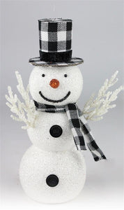 12"H X 7"L Glitter/Styro Snowman White/Black/Orange