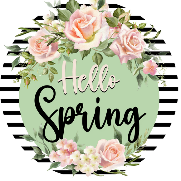 Hello Spring Vintage Floral Wreath Sign (Choose Size)