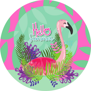 Hello Summer Pink Flamingo Wreath Sign (Choose size)