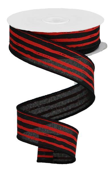1.5 Thin Red Line Ribbon 1.5 First Responders Wired Ribbon Fire Fighters  Ribbon 1.5 Black Red Wired Ribbon Ships Free 