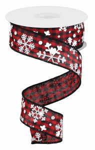 1.5"X10Yd Falling Snow W/Check Red/Black/White