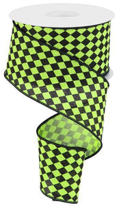 2.5"X10Yd Small Harlequin On Royal Lime Green /Black
