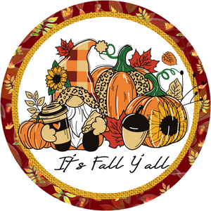 Gnome Fall Y'all Wreath Sign (Choose size)