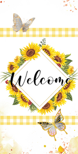 12" x 6" Welcome Butterfly Sunflower Wreath Sign