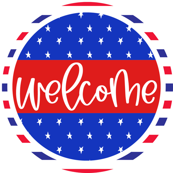 Welcome Red, White, and Blue Round Wreath Sign