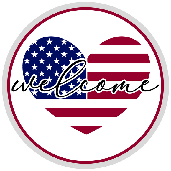 Welcome Patriotic Heart Round Wreath Sign